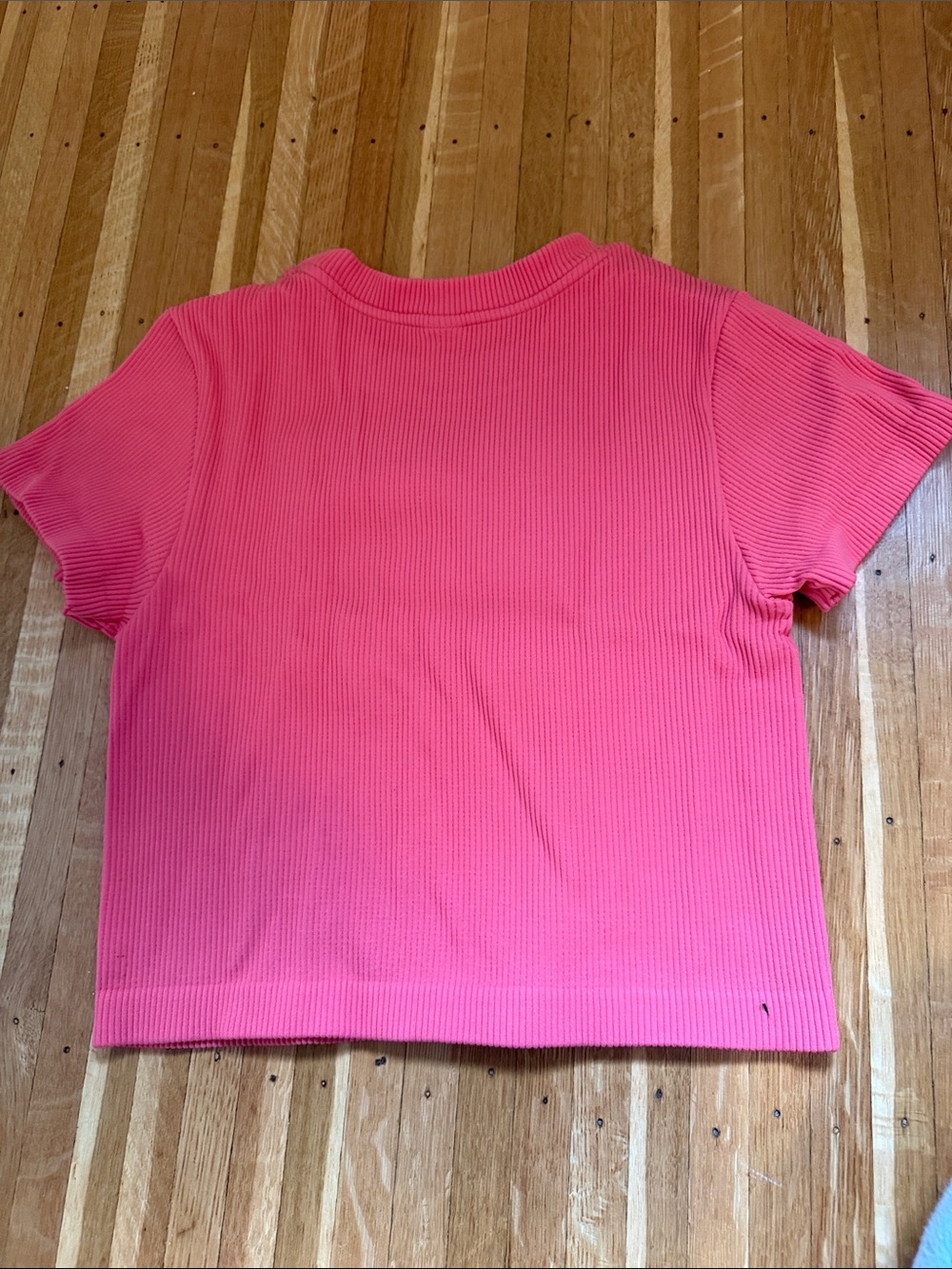 Joy Lab Ribbed Crewneck Tee - Bright Pink - Picture 3 of 4